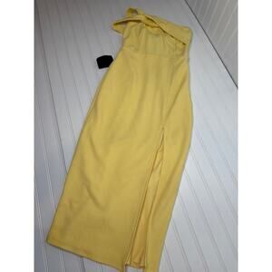NWT Lulus Twist and Make Up Light Yellow One-Shoulder Bodycon Midi Dress Size XS